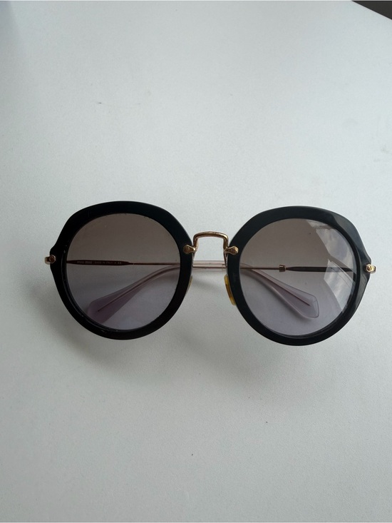 Miu Miu Accessories - Miu Miu Women's Black Round Sunglasses with Gold Bridge